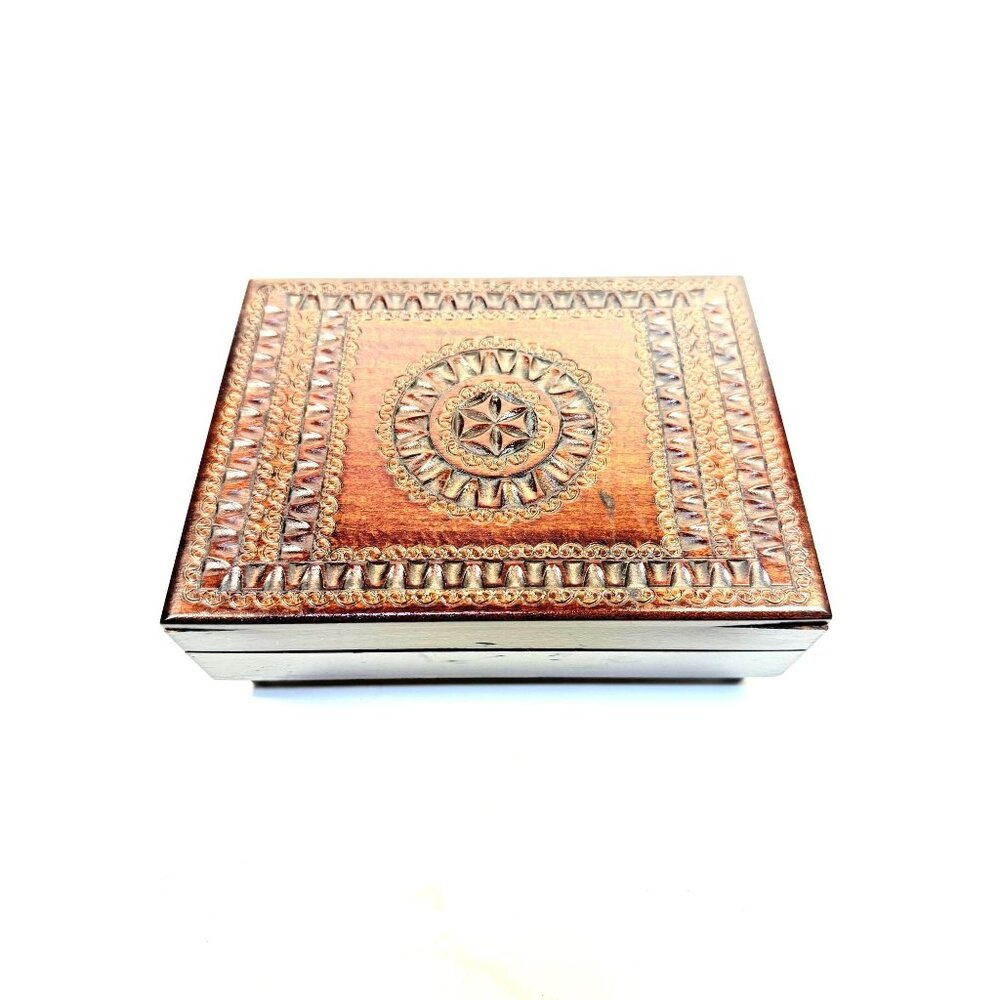 Wooden Music Box Trinket Jewelry Hand Carved Vintage Poland Lidded Handmade Smal - Picture 3 of 16